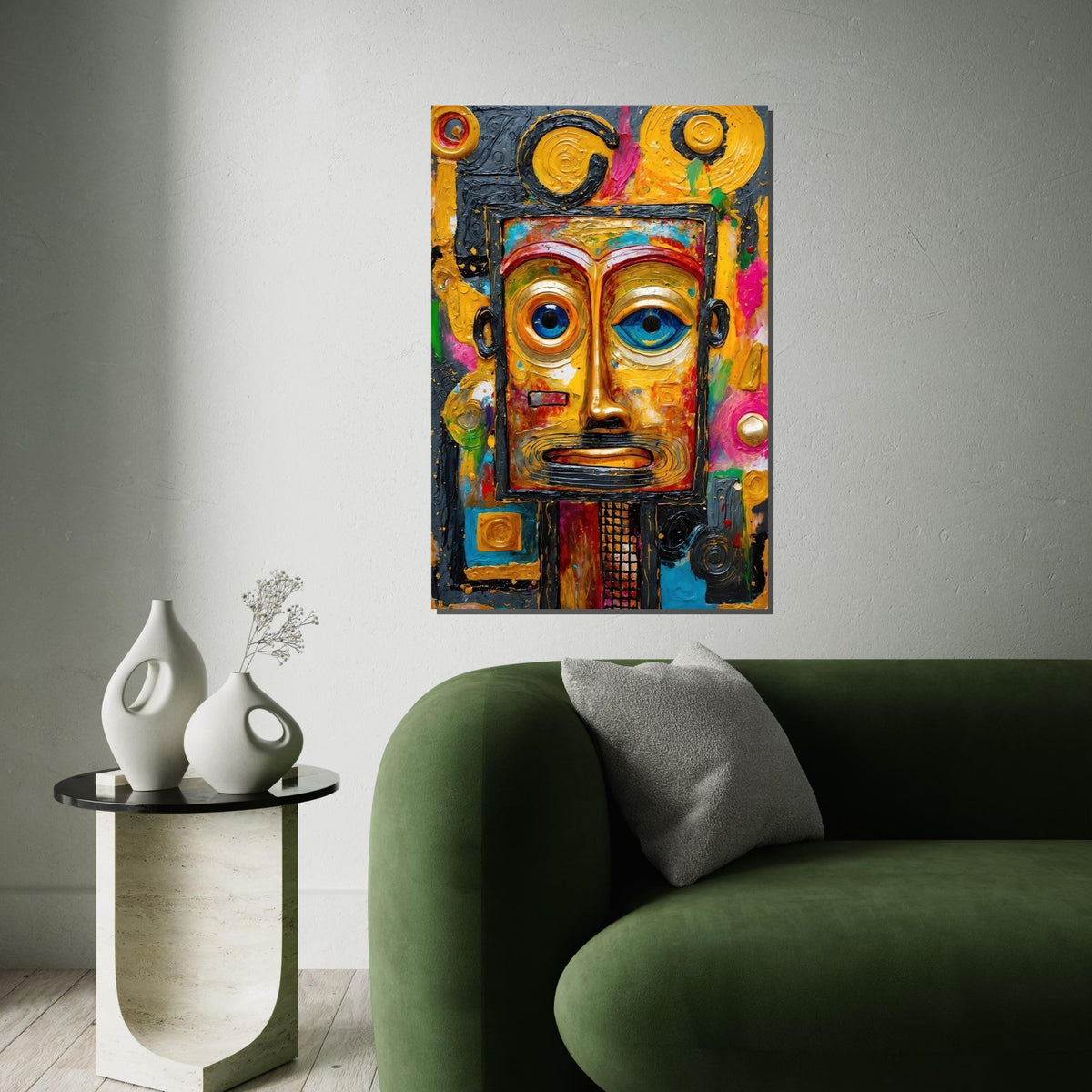 Abstract Tribal Mask Canvas, Colorful Face Art, Wall Art Canvas Design, Expressionist Canvas Print, Ready to Hang Decoration