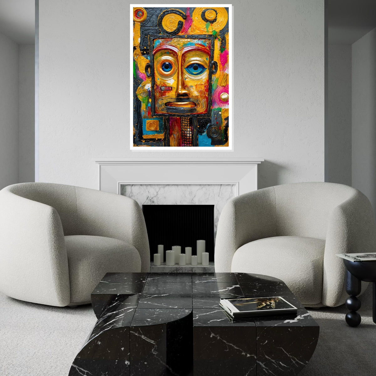 Abstract Tribal Mask Canvas, Colorful Face Art, Wall Art Canvas Design, Expressionist Canvas Print, Ready to Hang Decoration