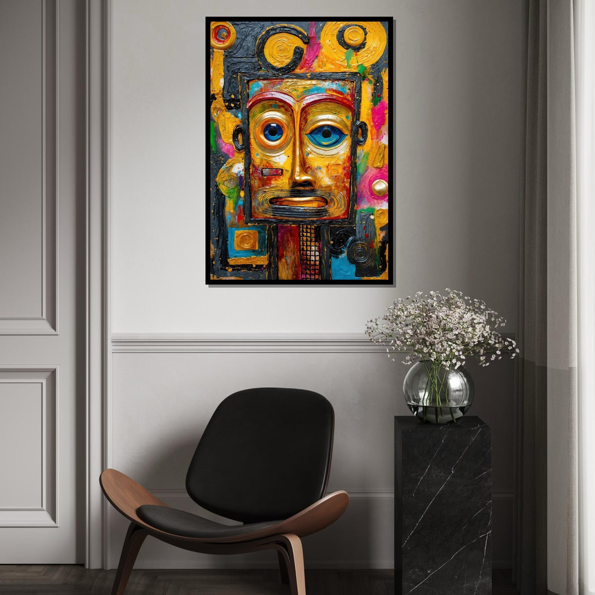 Abstract Tribal Mask Canvas, Colorful Face Art, Wall Art Canvas Design, Expressionist Canvas Print, Ready to Hang Decoration