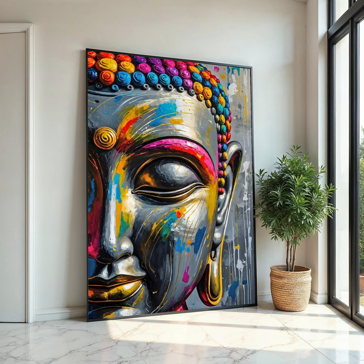 Vibrant Buddha Canvas Art, Multicolor Buddha Wall Art, Spiritual Decor, Buddha Wall Print, Zen Canvas, Ready To Hang Meditation Decor