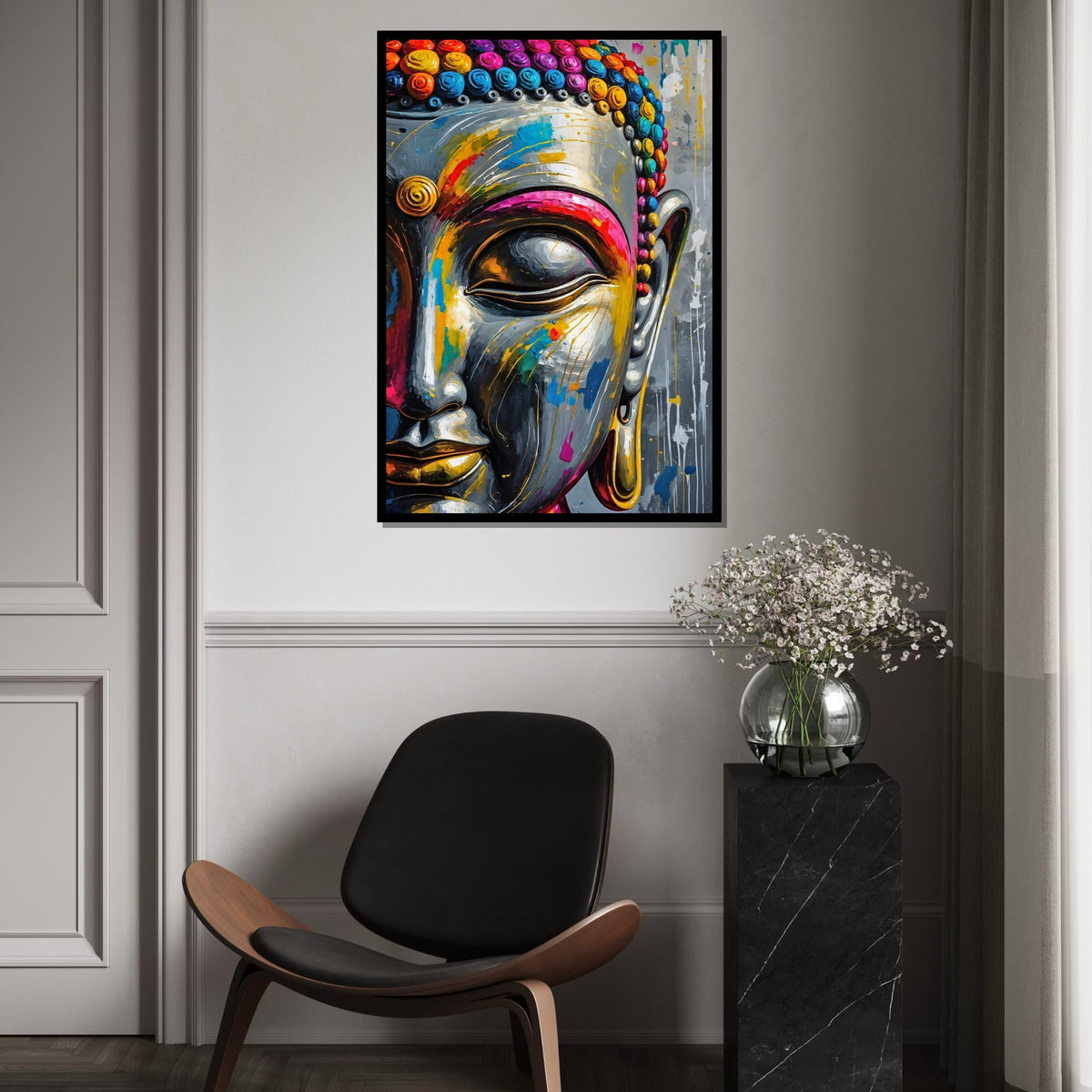 Vibrant Buddha Canvas Art, Multicolor Buddha Wall Art, Spiritual Decor, Buddha Wall Print, Zen Canvas, Ready To Hang Meditation Decor