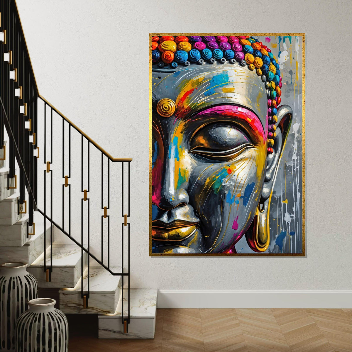 Vibrant Buddha Canvas Art, Multicolor Buddha Wall Art, Spiritual Decor, Buddha Wall Print, Zen Canvas, Ready To Hang Meditation Decor