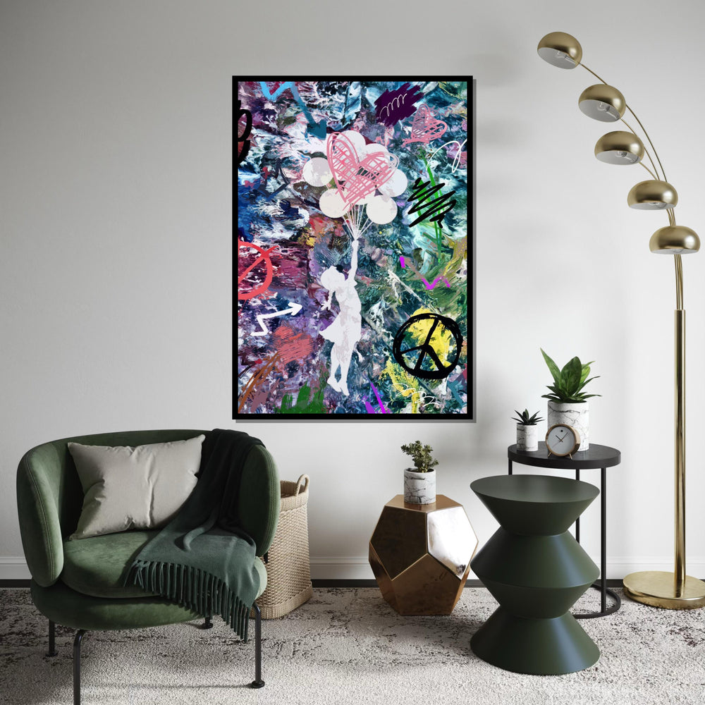 Heart Balloon Dreams, Abstract Girl Canvas Art, Colorful Wall Print, Graffiti Style, Wall Art Canvas Design, Ready To Hang Décor