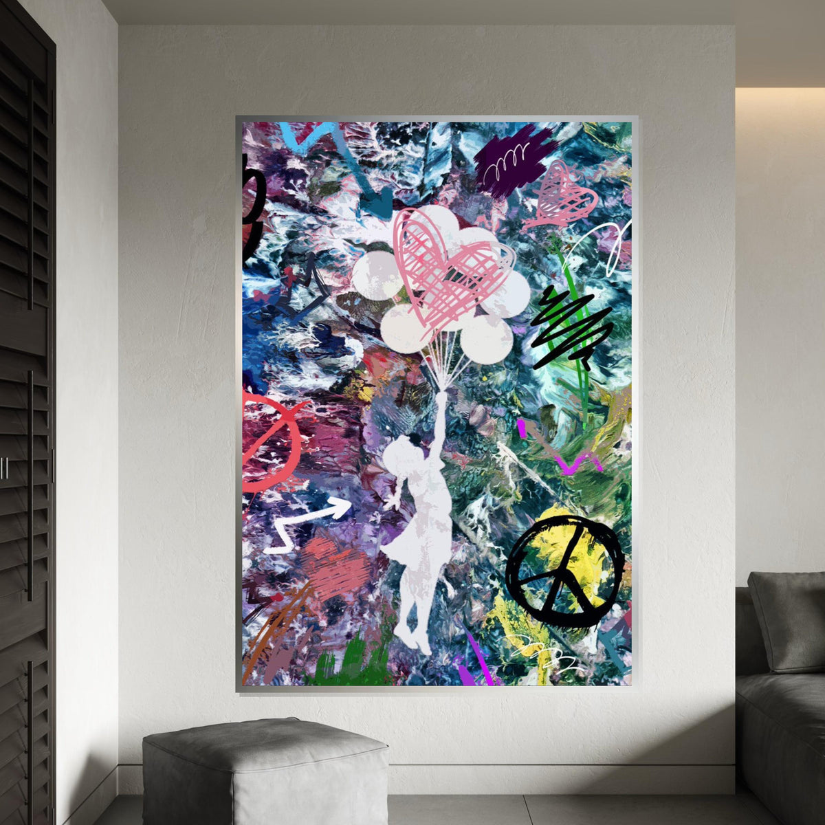 Heart Balloon Dreams, Abstract Girl Canvas Art, Colorful Wall Print, Graffiti Style, Wall Art Canvas Design, Ready To Hang Décor