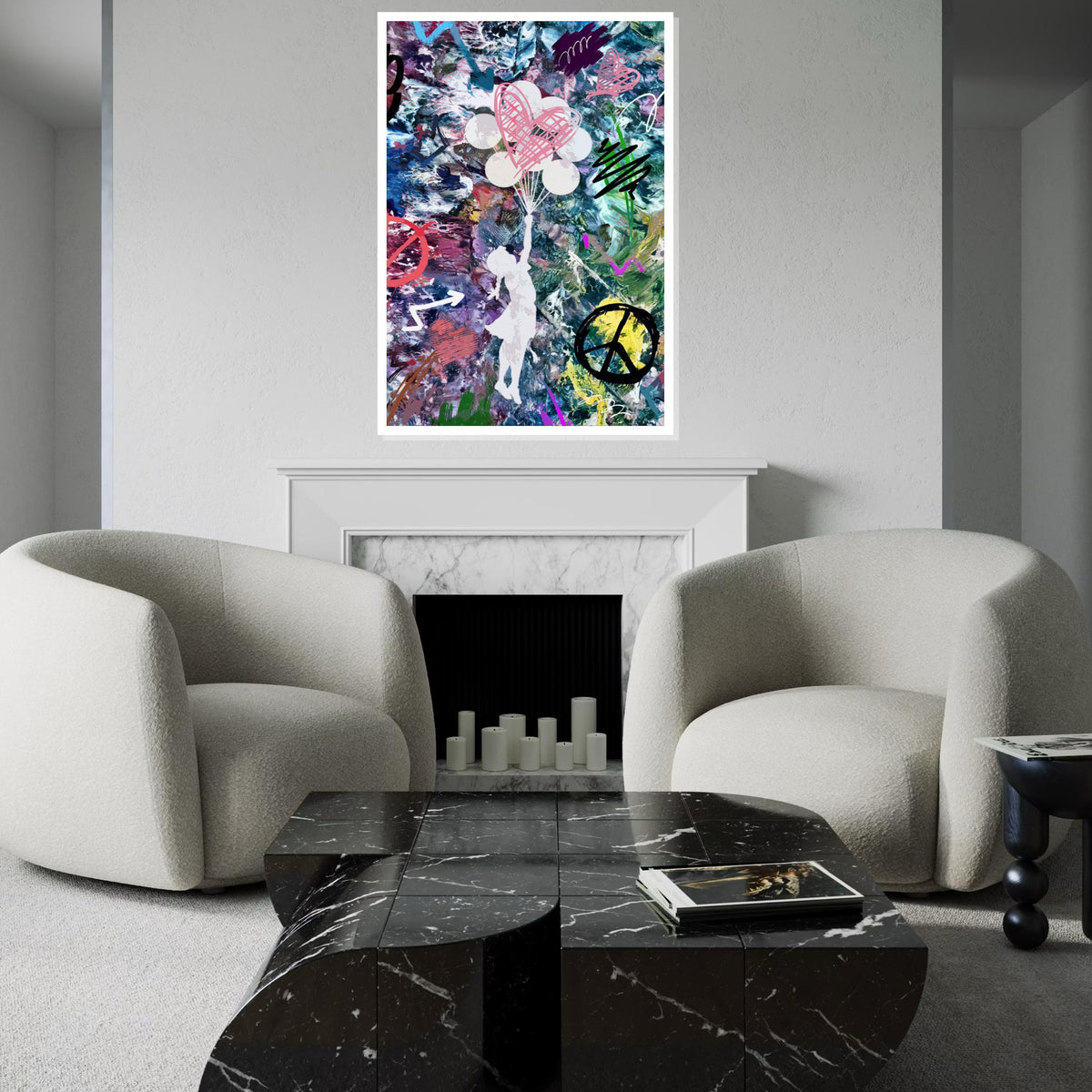 Heart Balloon Dreams, Abstract Girl Canvas Art, Colorful Wall Print, Graffiti Style, Wall Art Canvas Design, Ready To Hang Décor