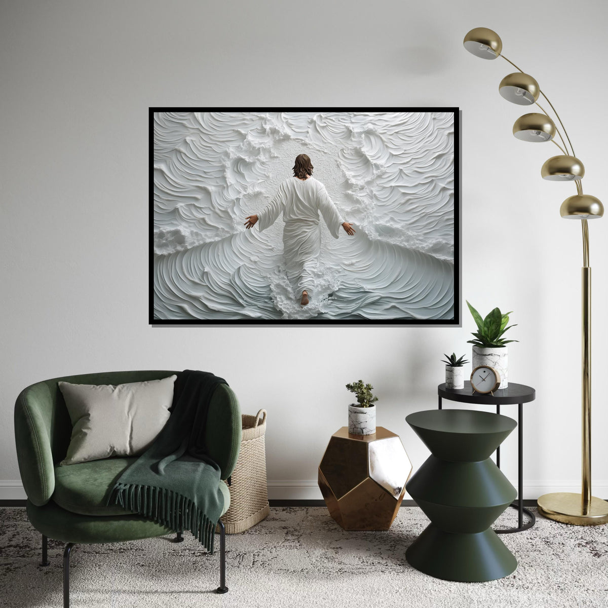 Jesus Walking on Water Canvas Print – Spiritual Abstract Ocean Scene, Christian Wall Art Home Decor, Inspirational Faith Gift
