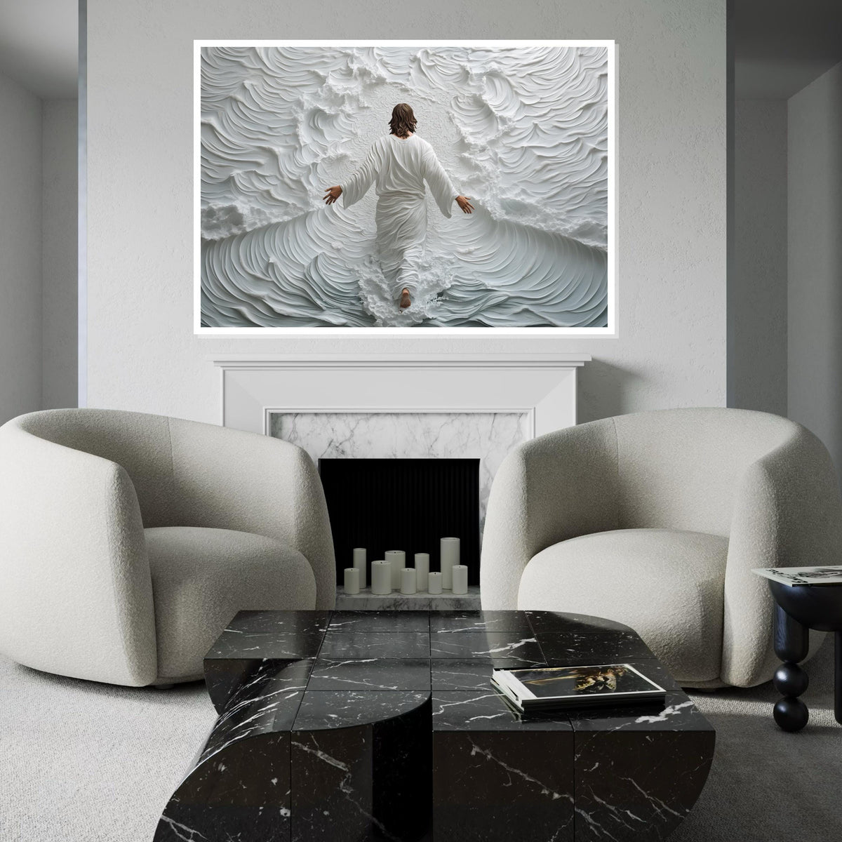 Jesus Walking on Water Canvas Print – Spiritual Abstract Ocean Scene, Christian Wall Art Home Decor, Inspirational Faith Gift