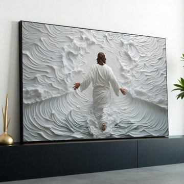 Jesus Walking on Water Canvas Print – Spiritual Abstract Ocean Scene, Christian Wall Art Home Decor, Inspirational Faith Gift