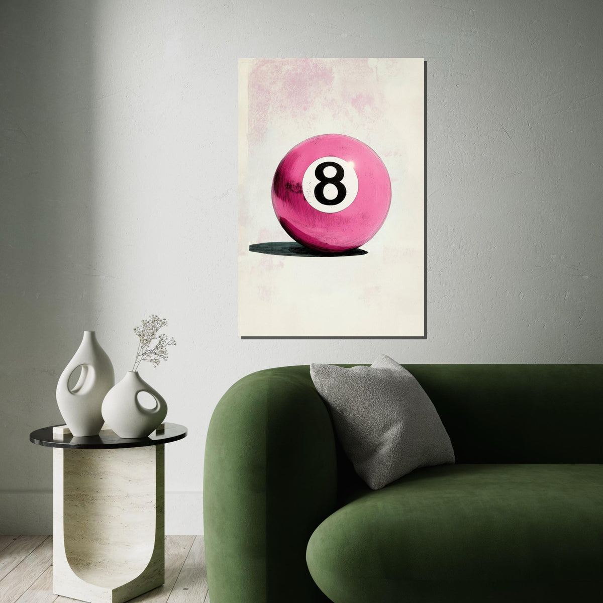 Pink Retro 8 Ball Canvas Print – Textured Pop Art Billiards Decor, Funky Vintage Game Room Wall Art, Quirky Pool Lover Gift