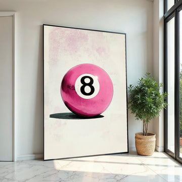 Pink Retro 8 Ball Canvas Print – Textured Pop Art Billiards Decor, Funky Vintage Game Room Wall Art, Quirky Pool Lover Gift