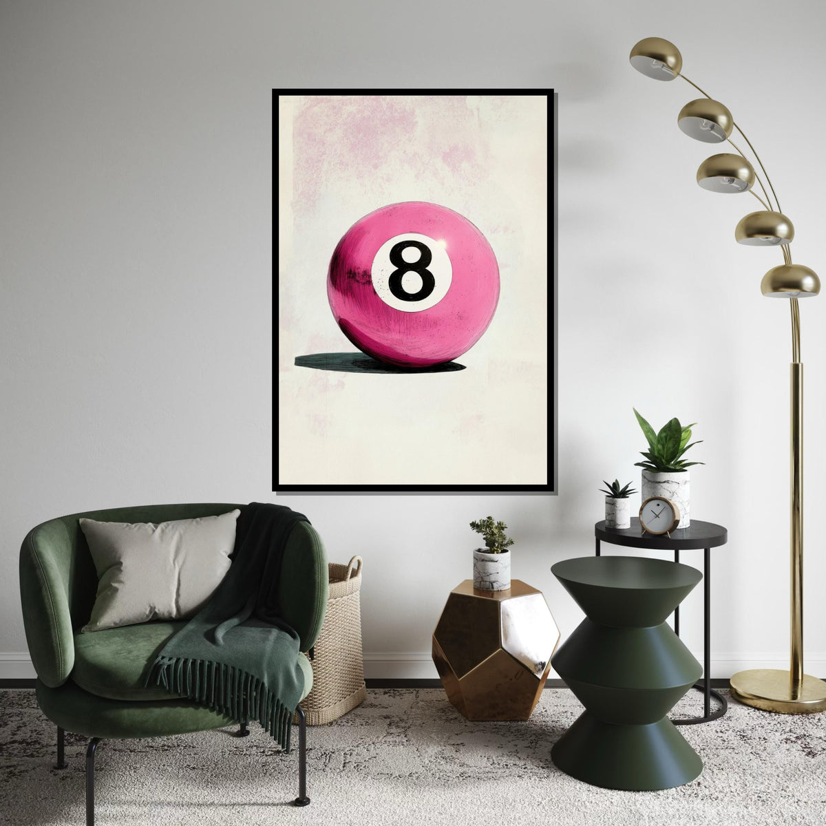 Pink Retro 8 Ball Canvas Print – Textured Pop Art Billiards Decor, Funky Vintage Game Room Wall Art, Quirky Pool Lover Gift