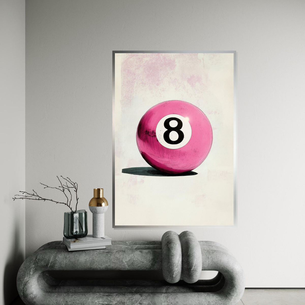 Pink Retro 8 Ball Canvas Print – Textured Pop Art Billiards Decor, Funky Vintage Game Room Wall Art, Quirky Pool Lover Gift