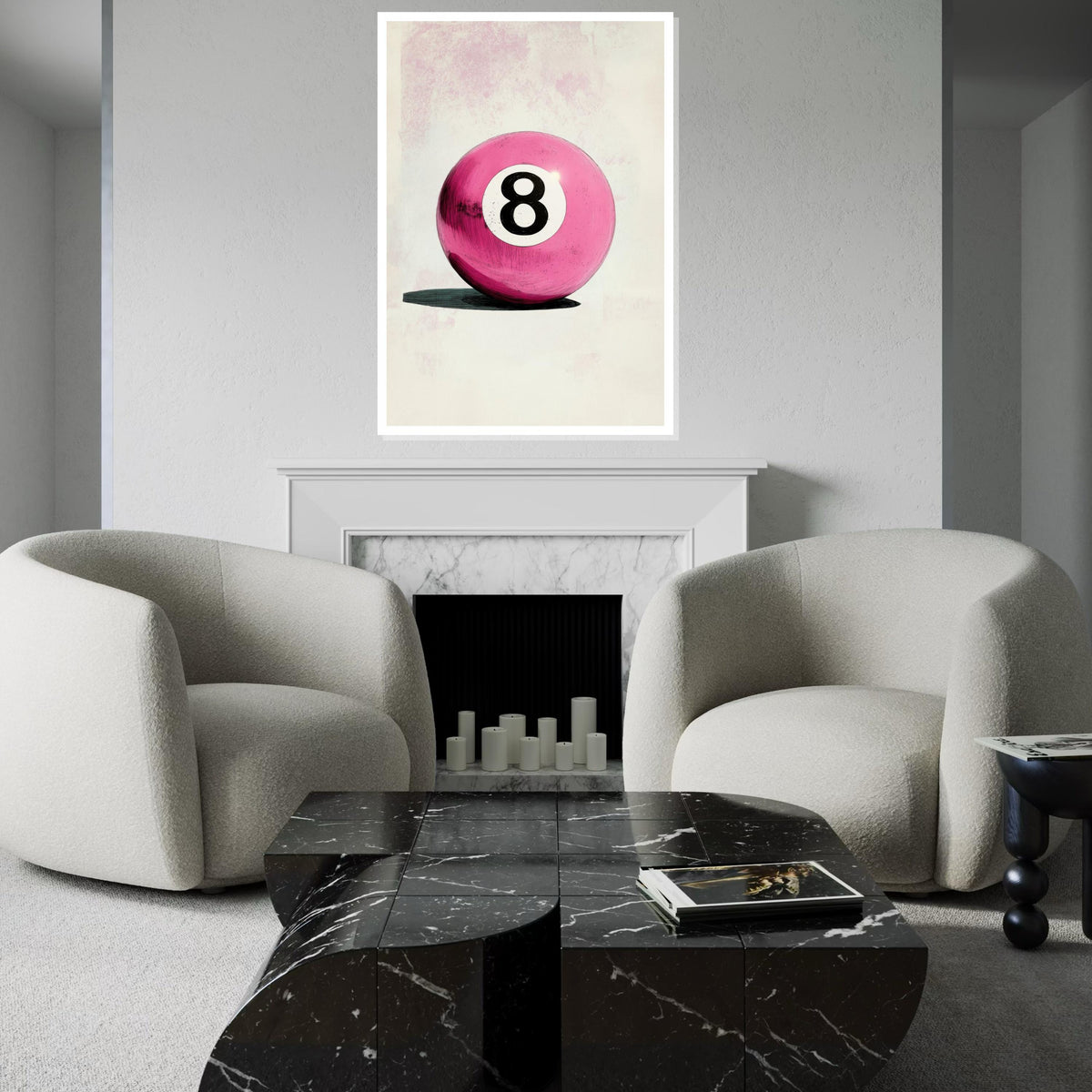 Pink Retro 8 Ball Canvas Print – Textured Pop Art Billiards Decor, Funky Vintage Game Room Wall Art, Quirky Pool Lover Gift