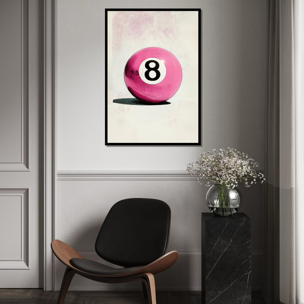 Pink Retro 8 Ball Canvas Print – Textured Pop Art Billiards Decor, Funky Vintage Game Room Wall Art, Quirky Pool Lover Gift