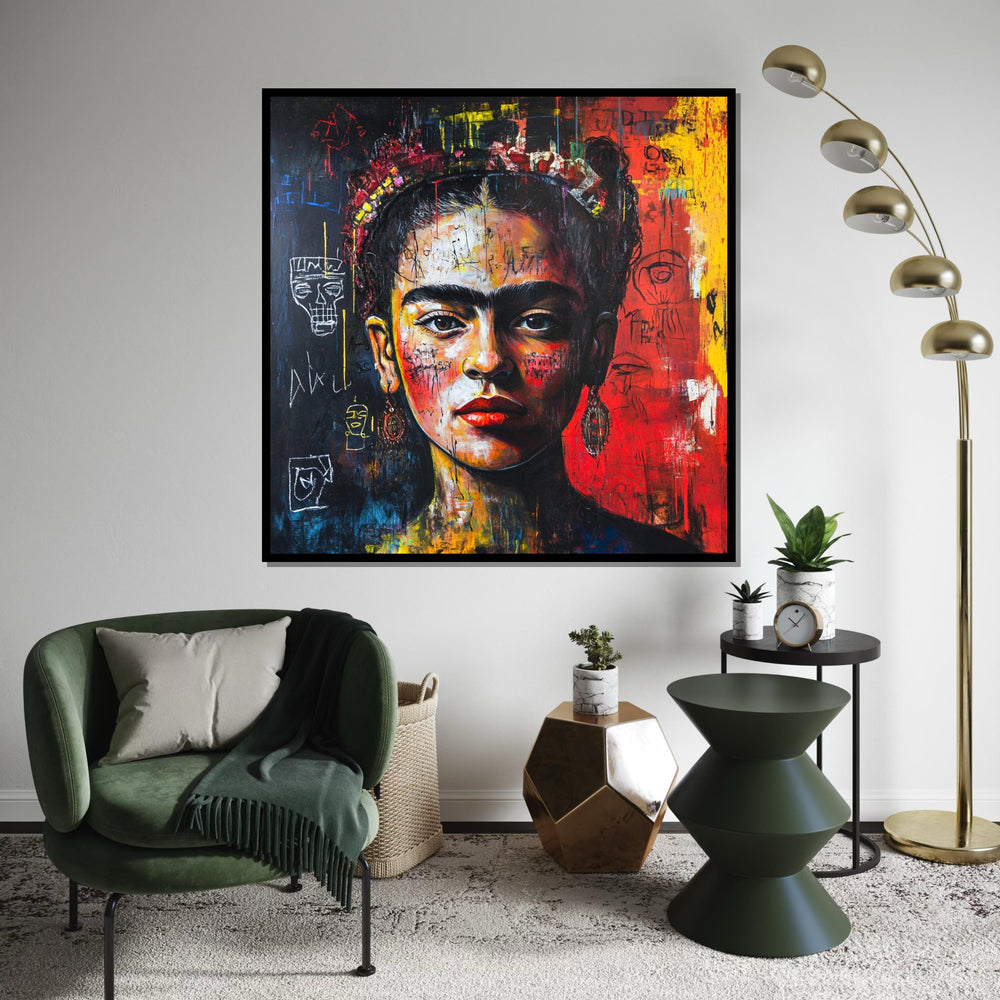 Frida Kahlo Canvas Wall Art, Vibrant Frida Kahlo Portrait Poster, Colorful Boho Mexican Art Print Decor