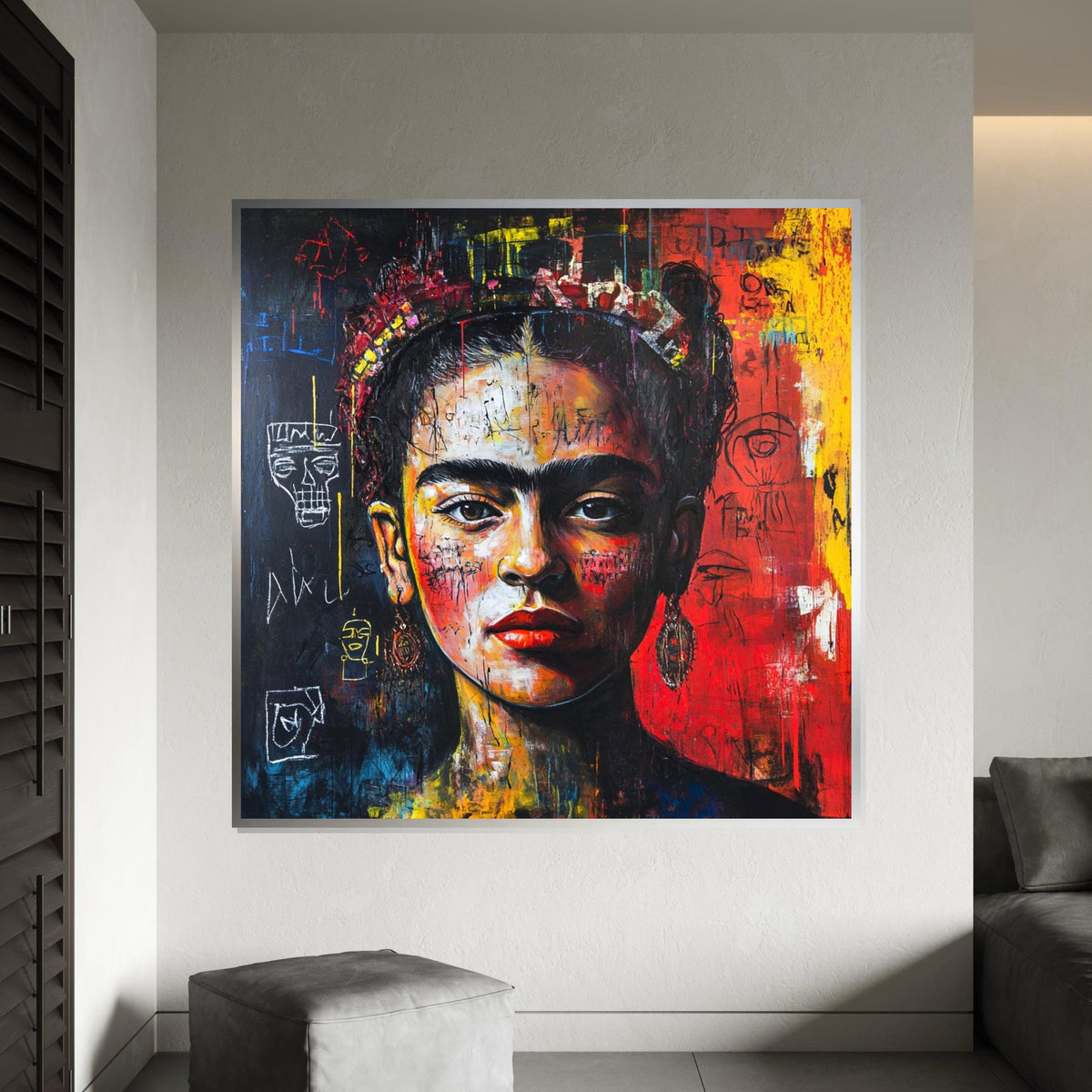 Frida Kahlo Canvas Wall Art, Vibrant Frida Kahlo Portrait Poster, Colorful Boho Mexican Art Print Decor