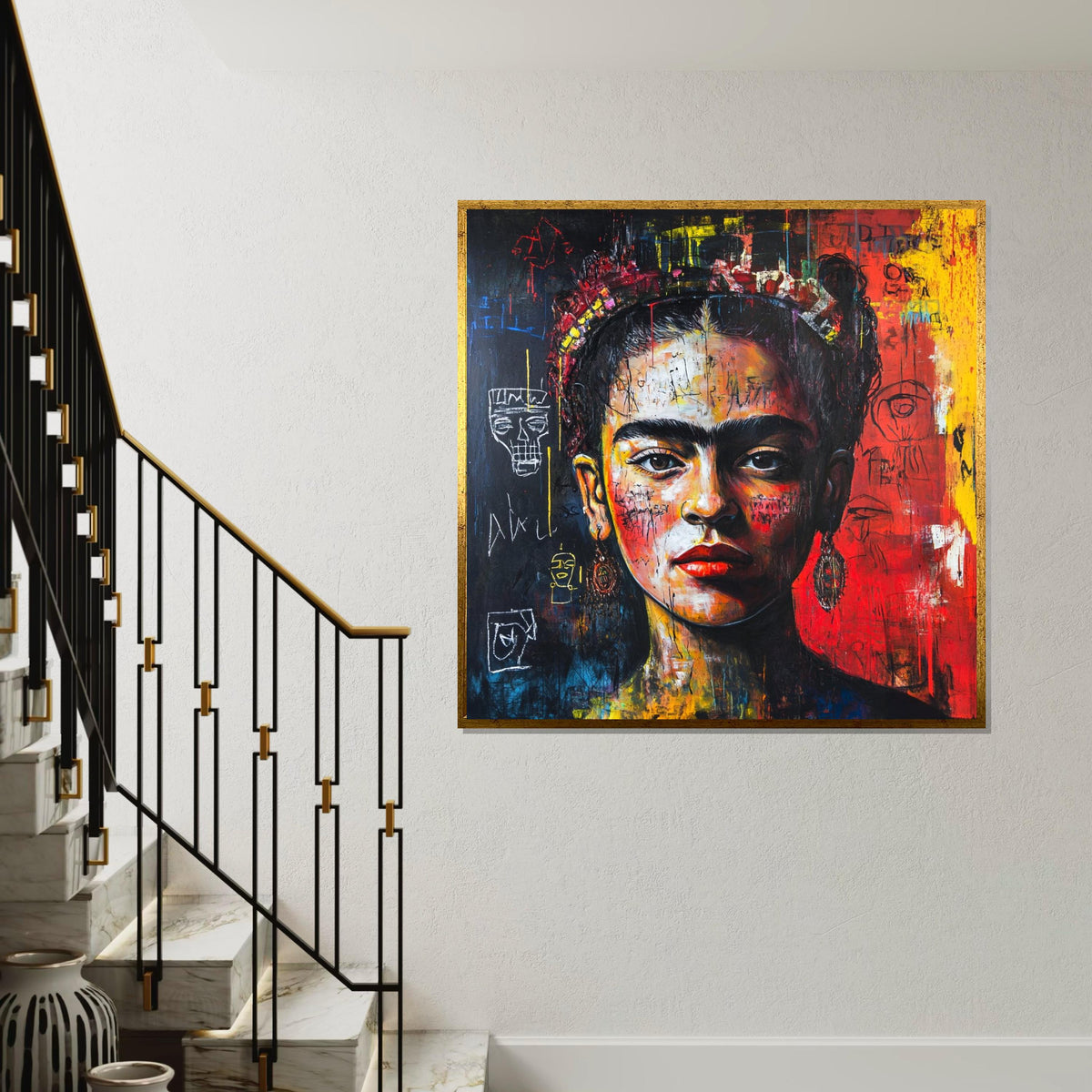 Frida Kahlo Canvas Wall Art, Vibrant Frida Kahlo Portrait Poster, Colorful Boho Mexican Art Print Decor