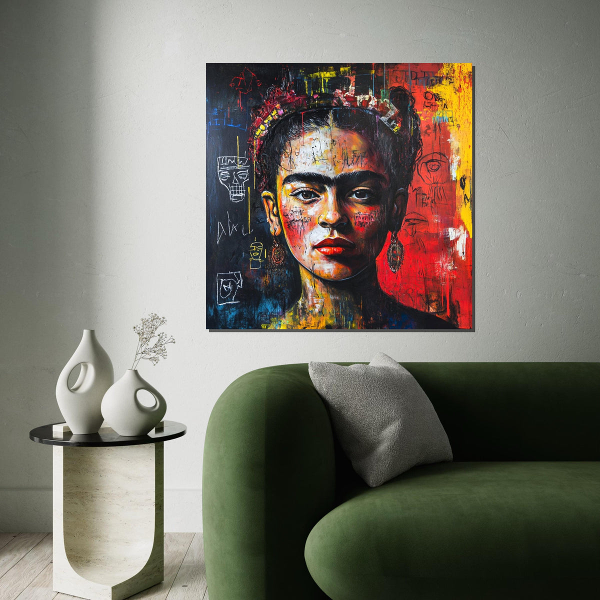 Frida Kahlo Canvas Wall Art, Vibrant Frida Kahlo Portrait Poster, Colorful Boho Mexican Art Print Decor