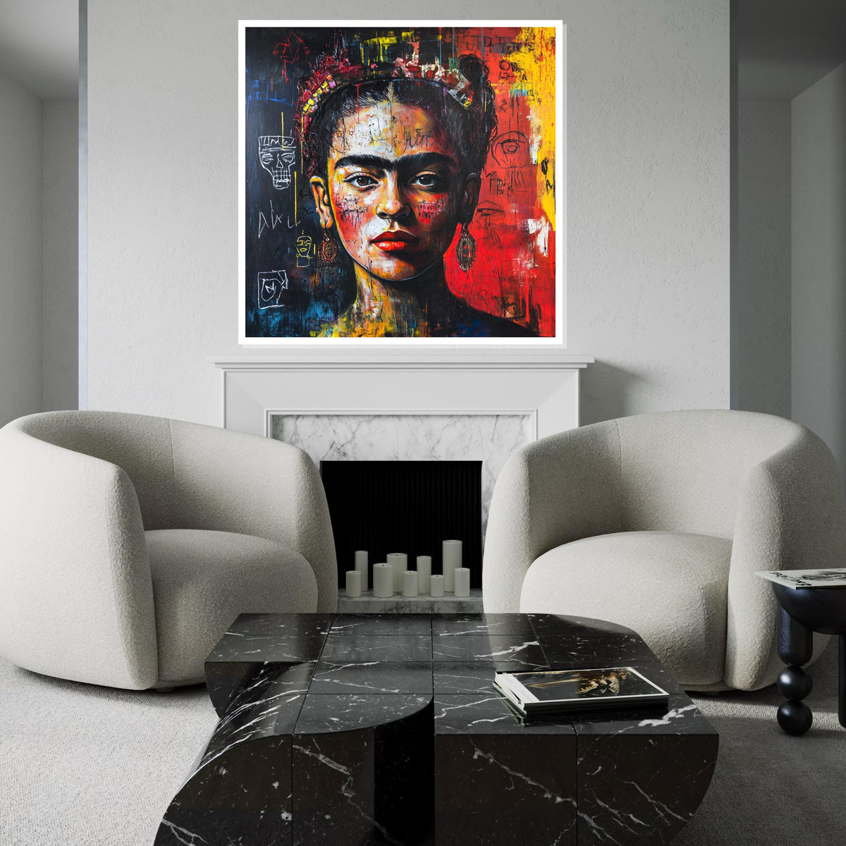 Frida Kahlo Canvas Wall Art, Vibrant Frida Kahlo Portrait Poster, Colorful Boho Mexican Art Print Decor