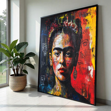 Frida Kahlo Canvas Wall Art, Vibrant Frida Kahlo Portrait Poster, Colorful Boho Mexican Art Print Decor