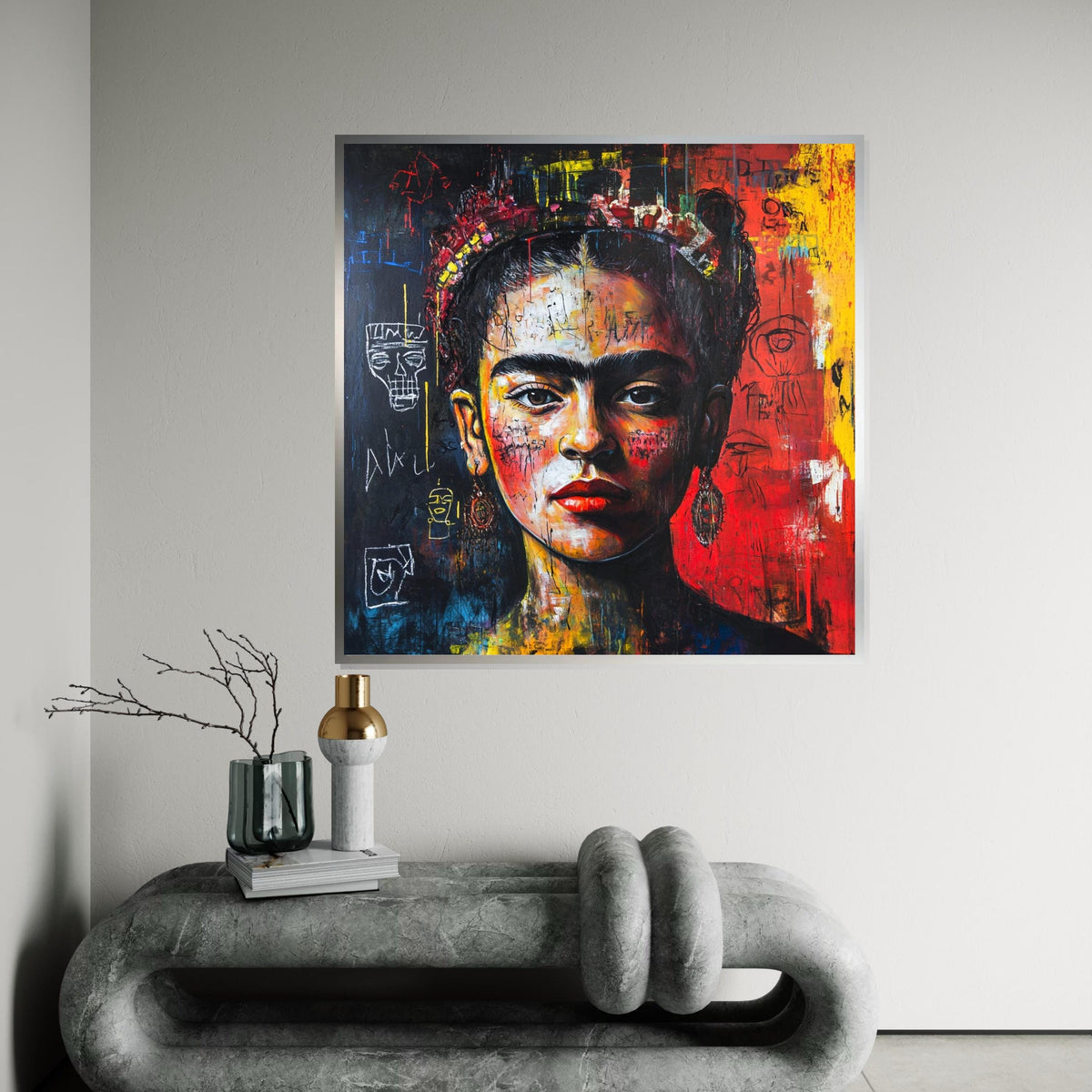 Frida Kahlo Canvas Wall Art, Vibrant Frida Kahlo Portrait Poster, Colorful Boho Mexican Art Print Decor