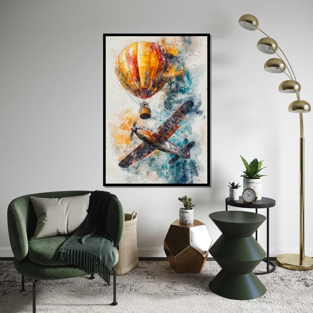 Airplane  Balloon Canvas, Vintage Aircraft Art, Hot Air Balloon Print, Aviation Wall Art, Wall Art Canvas Design, Ready to Hang Decor