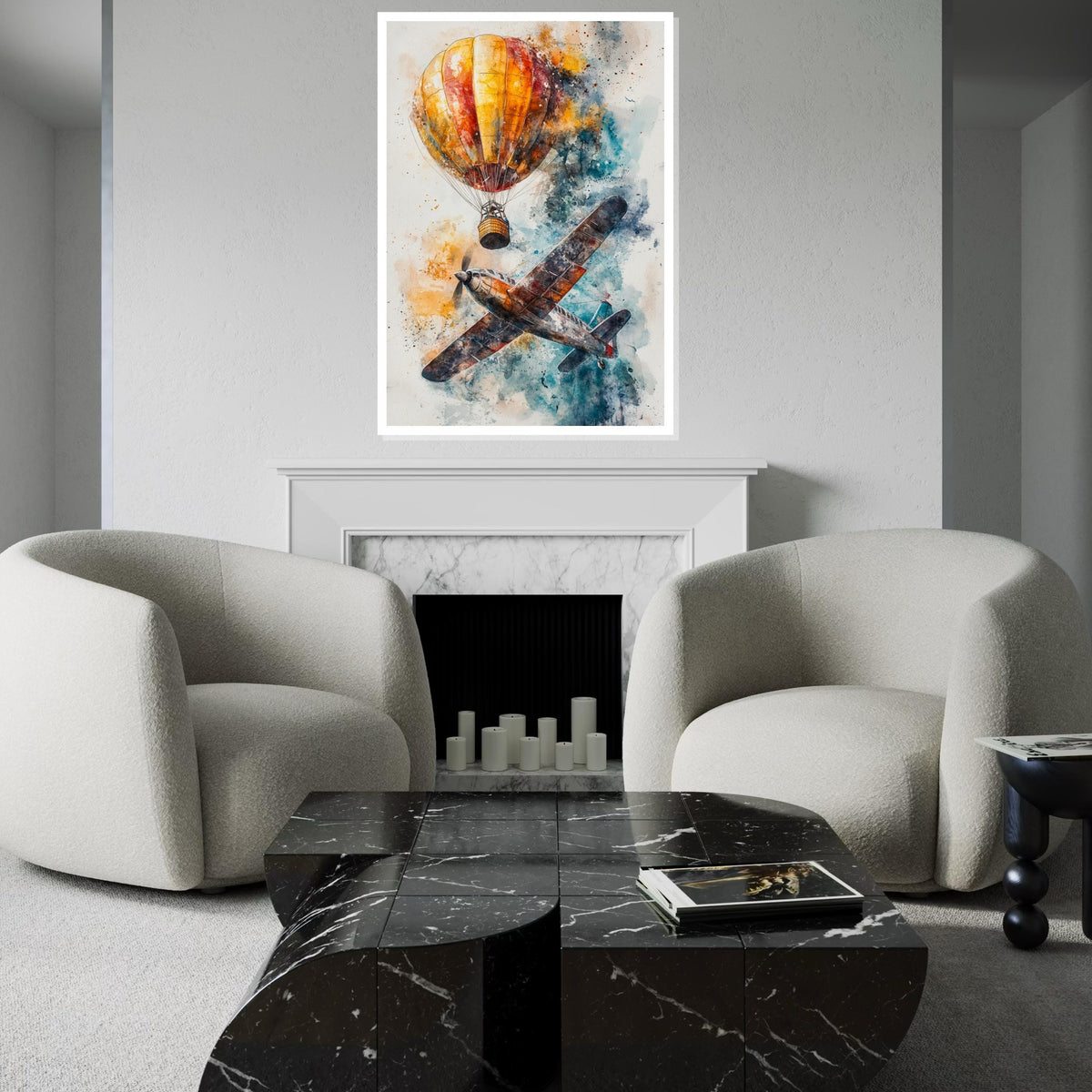 Airplane  Balloon Canvas, Vintage Aircraft Art, Hot Air Balloon Print, Aviation Wall Art, Wall Art Canvas Design, Ready to Hang Decor