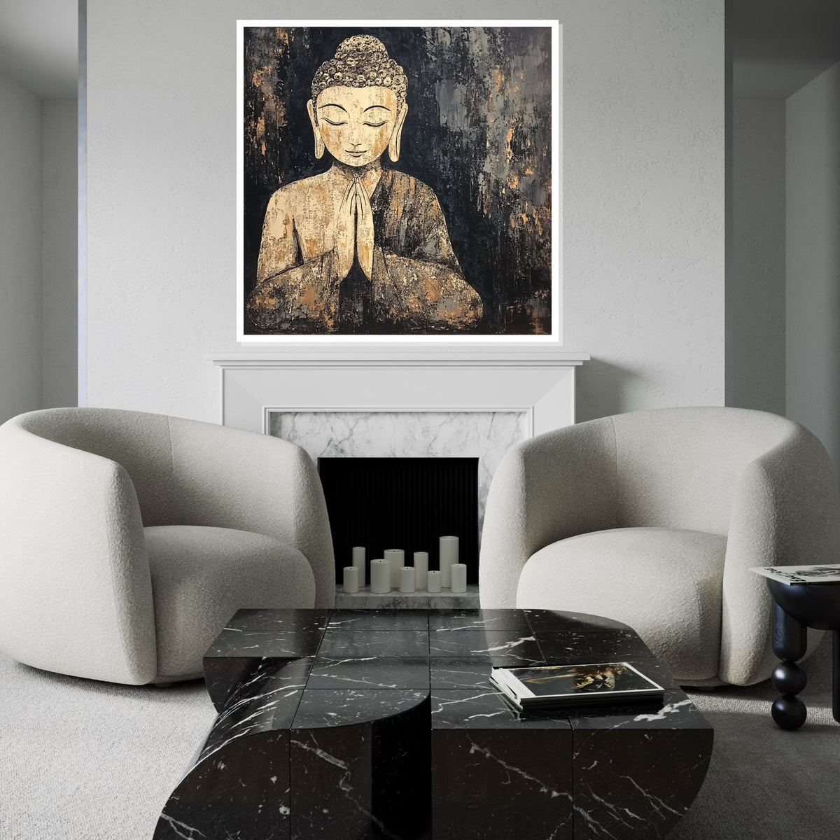 Rustic Gold Buddha Canvas, Zen Decor for Living Room, Meditation Wall Art, Spiritual Boho Painting, Modern Mindful Gift