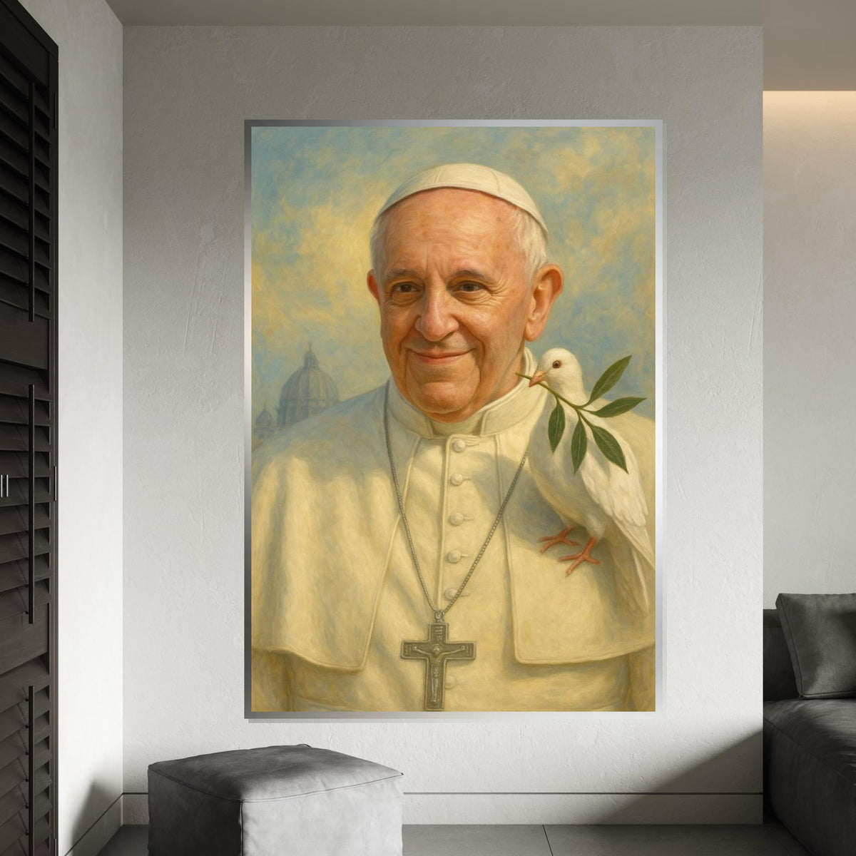 Catholic Pope Portrait with Dove Canvas Print – Peaceful Religious Wall Art, Inspirational Spiritual Décor for Home or Church