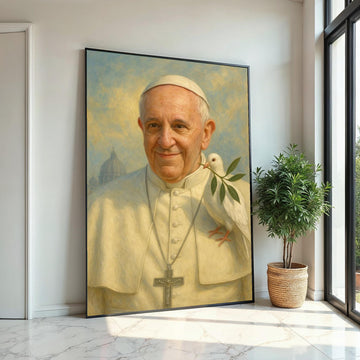 Catholic Pope Portrait with Dove Canvas Print – Peaceful Religious Wall Art, Inspirational Spiritual Décor for Home or Church