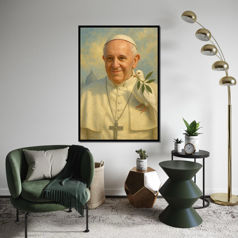 Catholic Pope Portrait with Dove Canvas Print – Peaceful Religious Wall Art, Inspirational Spiritual Décor for Home or Church
