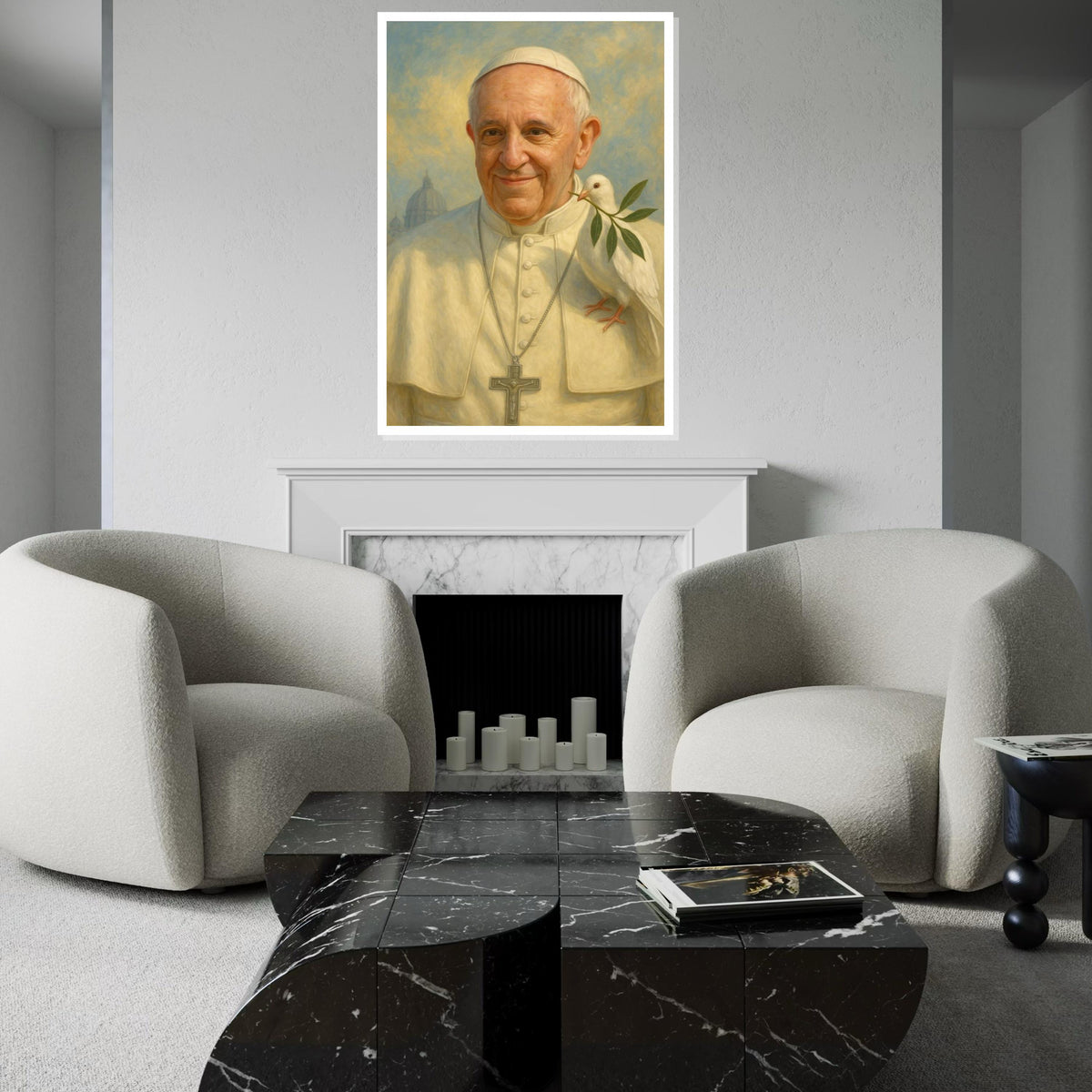Catholic Pope Portrait with Dove Canvas Print – Peaceful Religious Wall Art, Inspirational Spiritual Décor for Home or Church