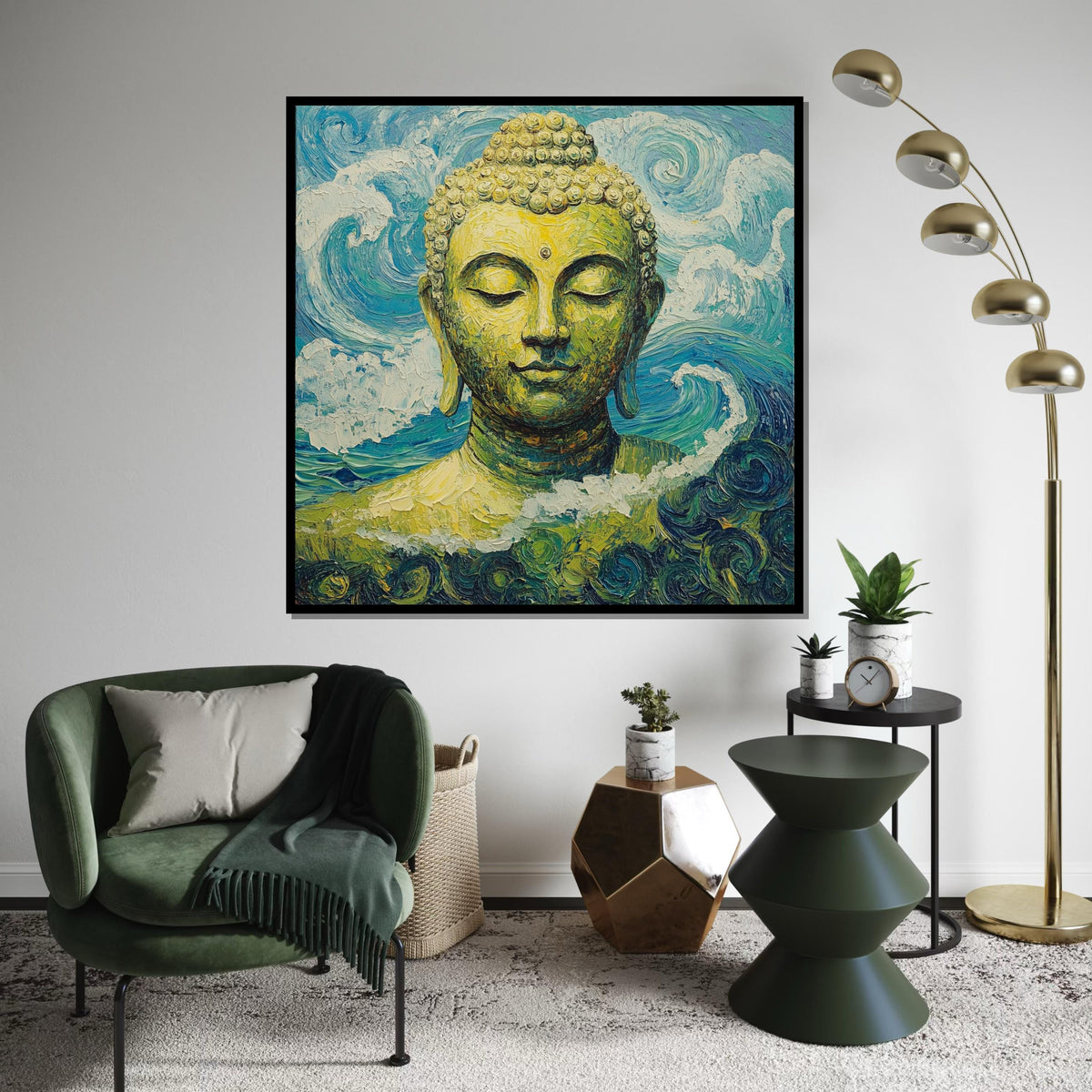 Van Gogh Style Buddha Canvas Print – Turquoise Zen Wall Art, Impasto Painting, Spiritual Meditation Buddhist Home Décor Gift