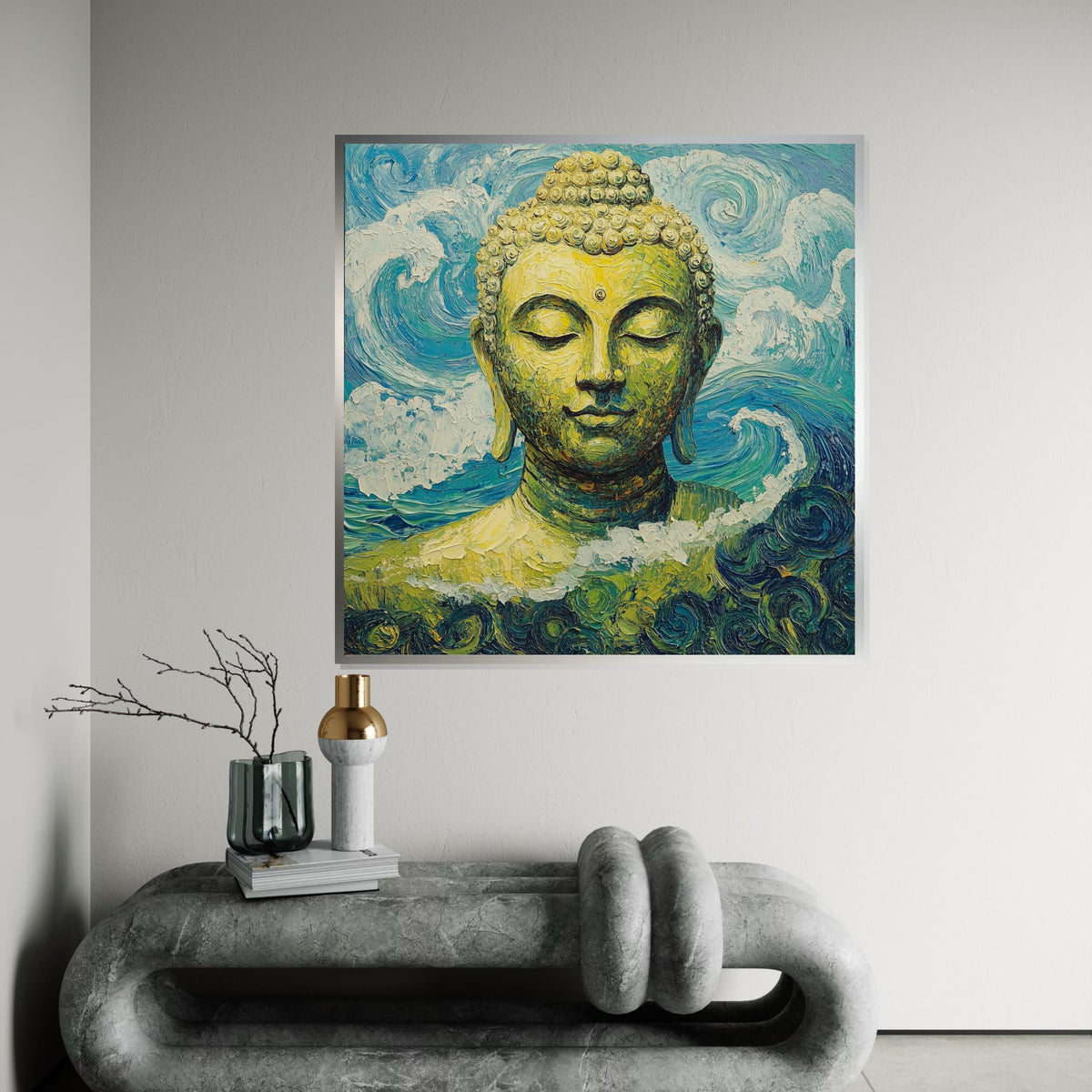 Van Gogh Style Buddha Canvas Print – Turquoise Zen Wall Art, Impasto Painting, Spiritual Meditation Buddhist Home Décor Gift