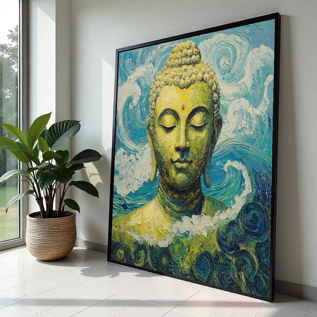 Van Gogh Style Buddha Canvas Print – Turquoise Zen Wall Art, Impasto Painting, Spiritual Meditation Buddhist Home Décor Gift