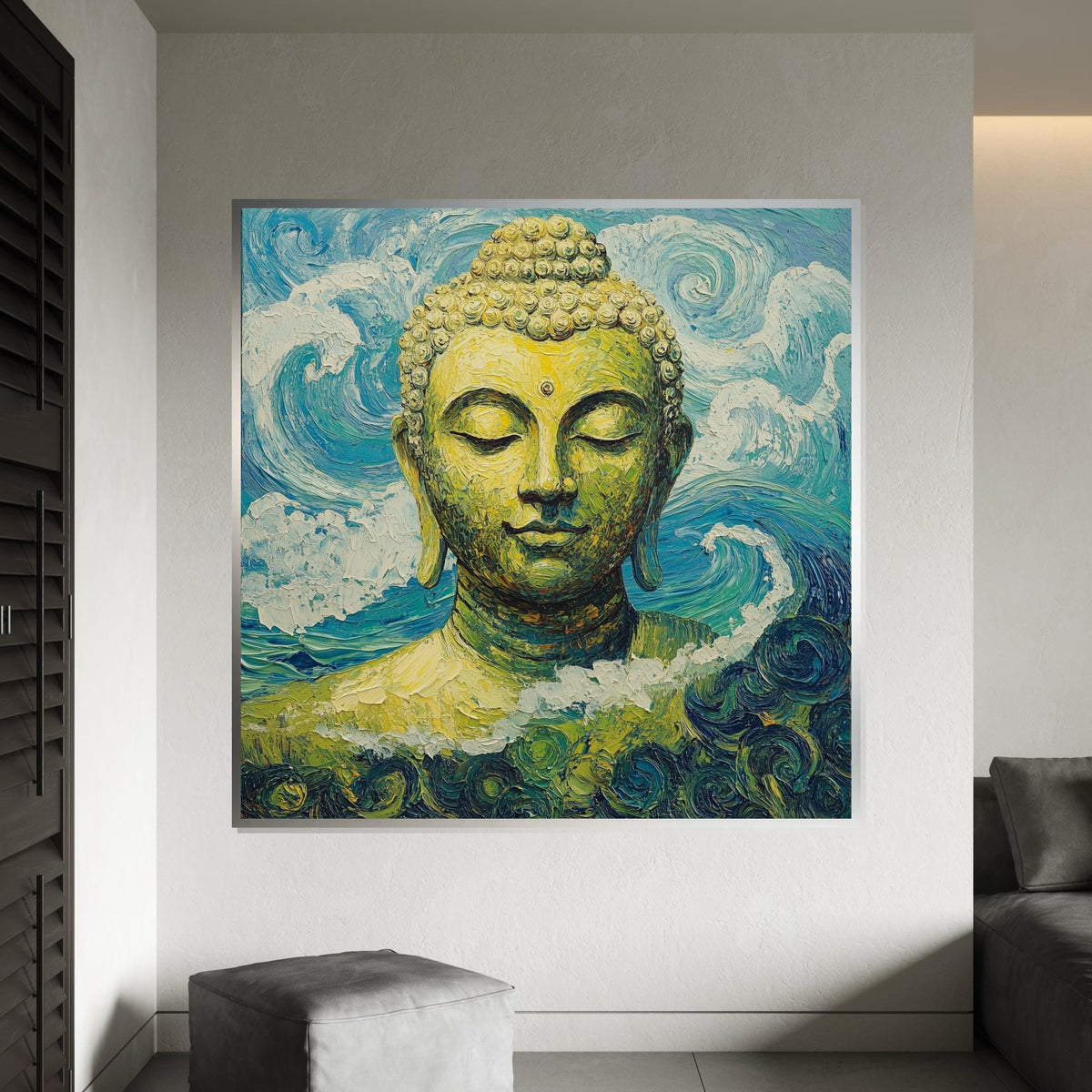 Van Gogh Style Buddha Canvas Print – Turquoise Zen Wall Art, Impasto Painting, Spiritual Meditation Buddhist Home Décor Gift