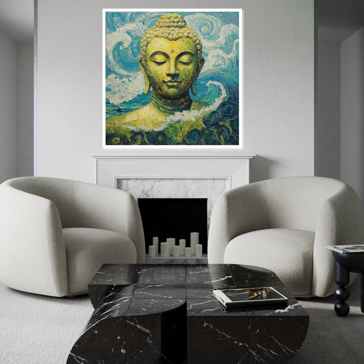 Van Gogh Style Buddha Canvas Print – Turquoise Zen Wall Art, Impasto Painting, Spiritual Meditation Buddhist Home Décor Gift