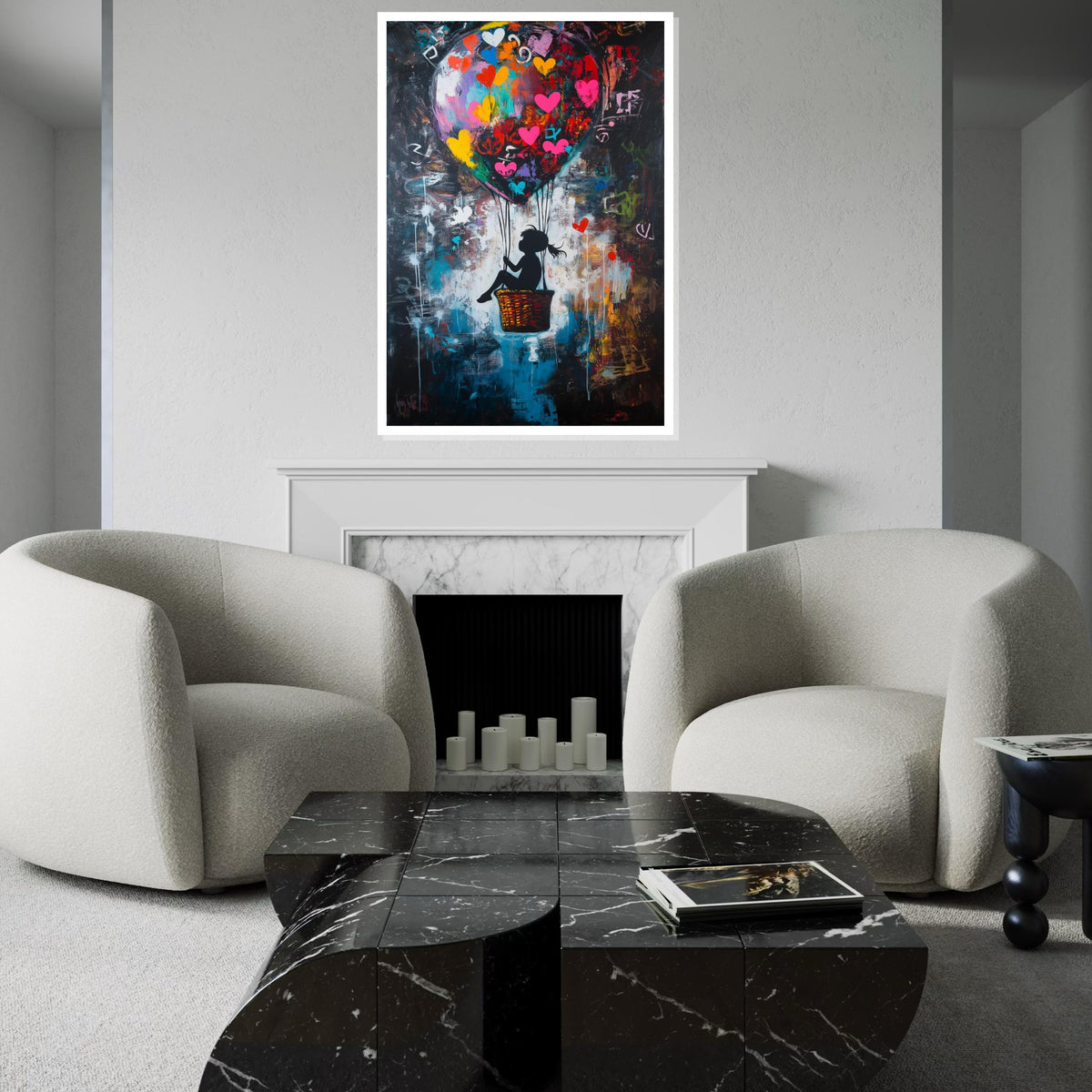 Colorful Heart Balloon Girl Canvas – Banksy Inspired Graffiti Pop Art, Vibrant Street Nursery Wall Decor, Whimsical Love Gift