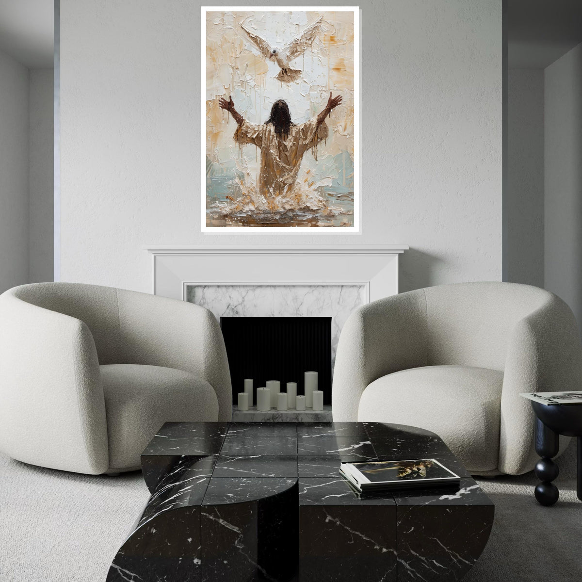 Baptism of Jesus Canvas Wall Art – Impasto Painting with Holy Spirit Dove, Inspirational Christian Décor, Spiritual Home Gift