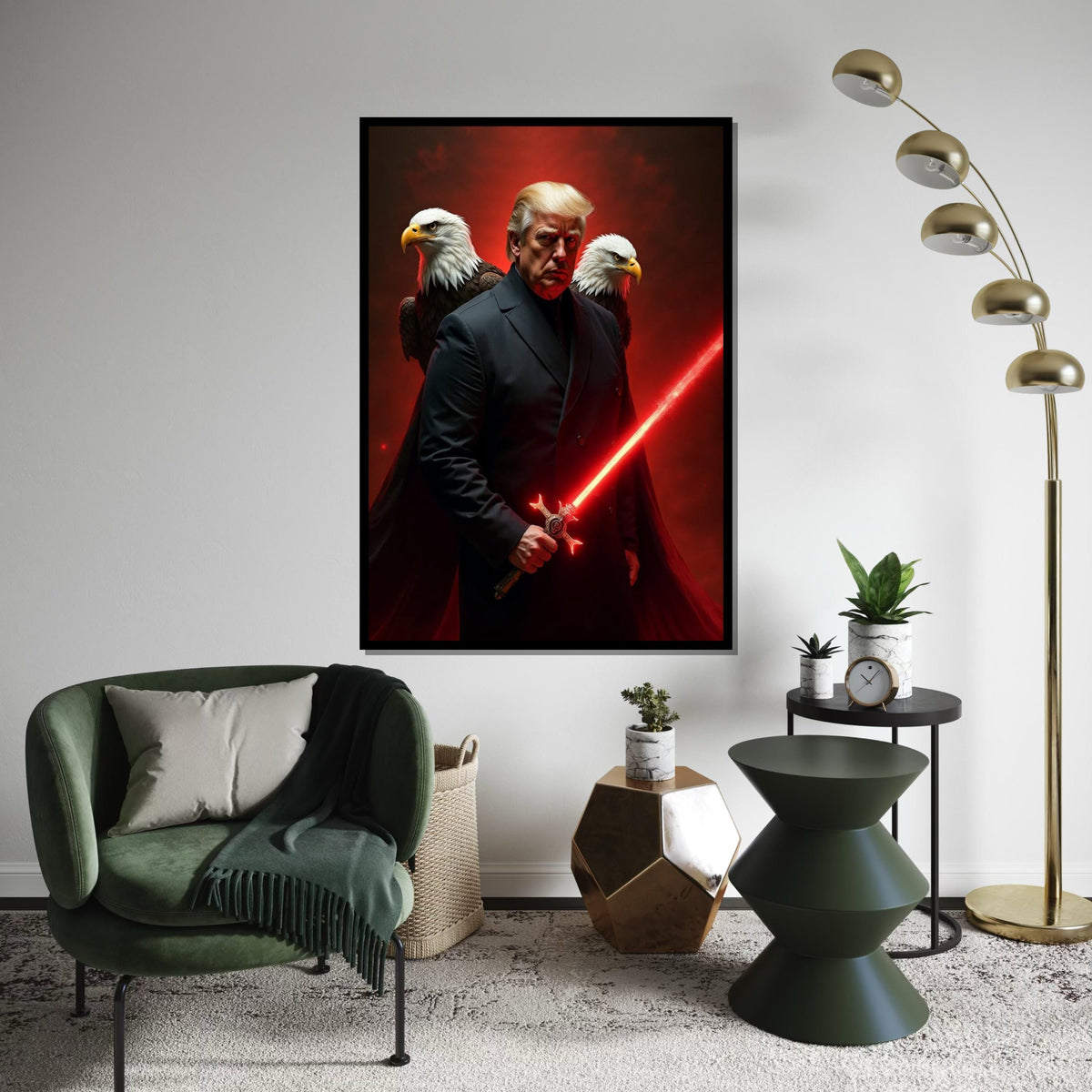 Trump Canvas Print,Muscular Sentinel with Red Energy Blade,President of the United States,Bold Americana Pop Art DécorGift