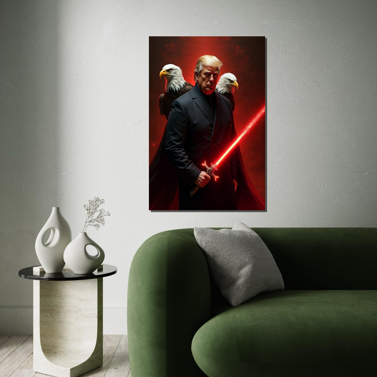 Trump Canvas Print,Muscular Sentinel with Red Energy Blade,President of the United States,Bold Americana Pop Art DécorGift