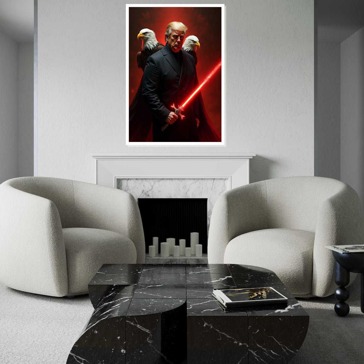 Trump Canvas Print,Muscular Sentinel with Red Energy Blade,President of the United States,Bold Americana Pop Art DécorGift