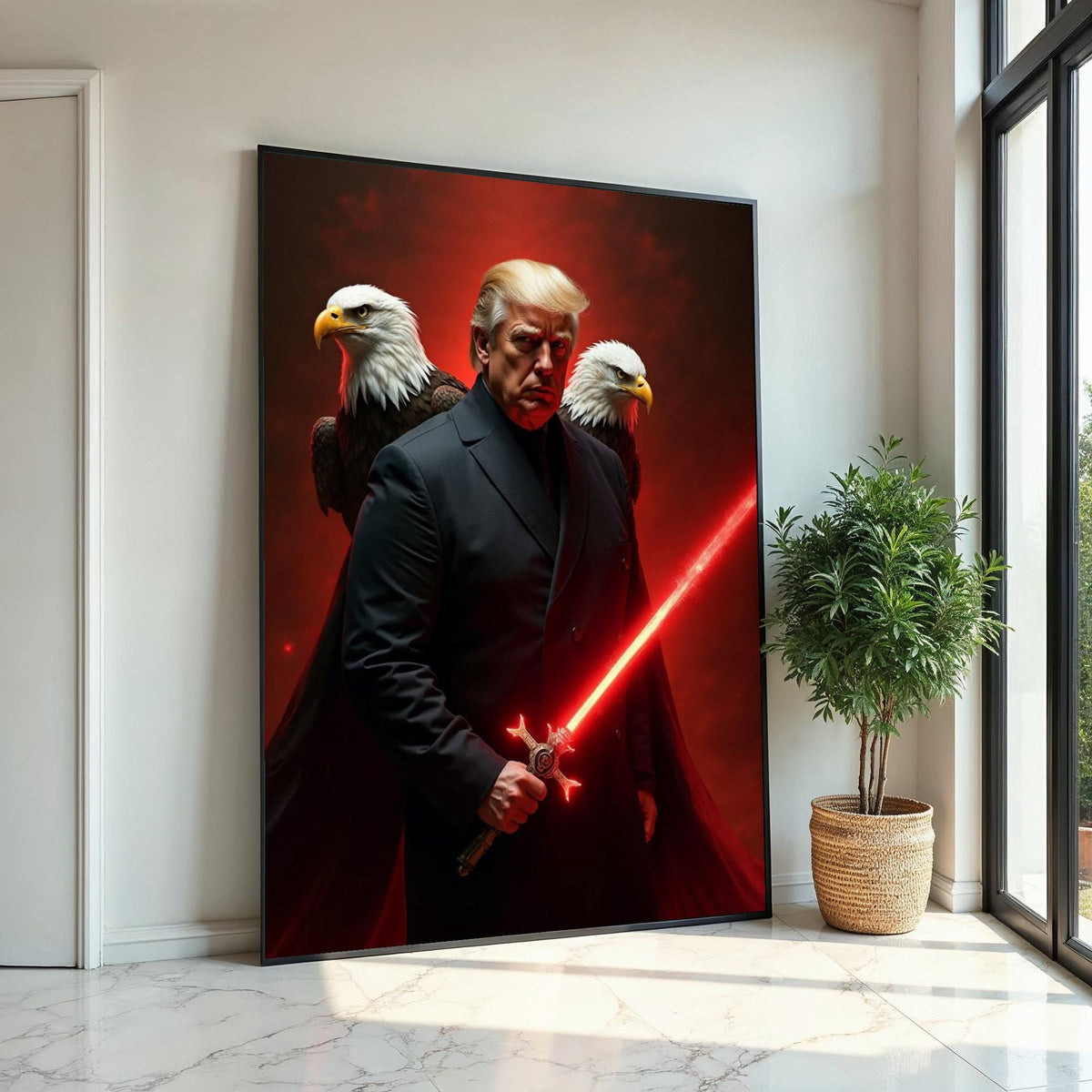 Trump Canvas Print,Muscular Sentinel with Red Energy Blade,President of the United States,Bold Americana Pop Art DécorGift