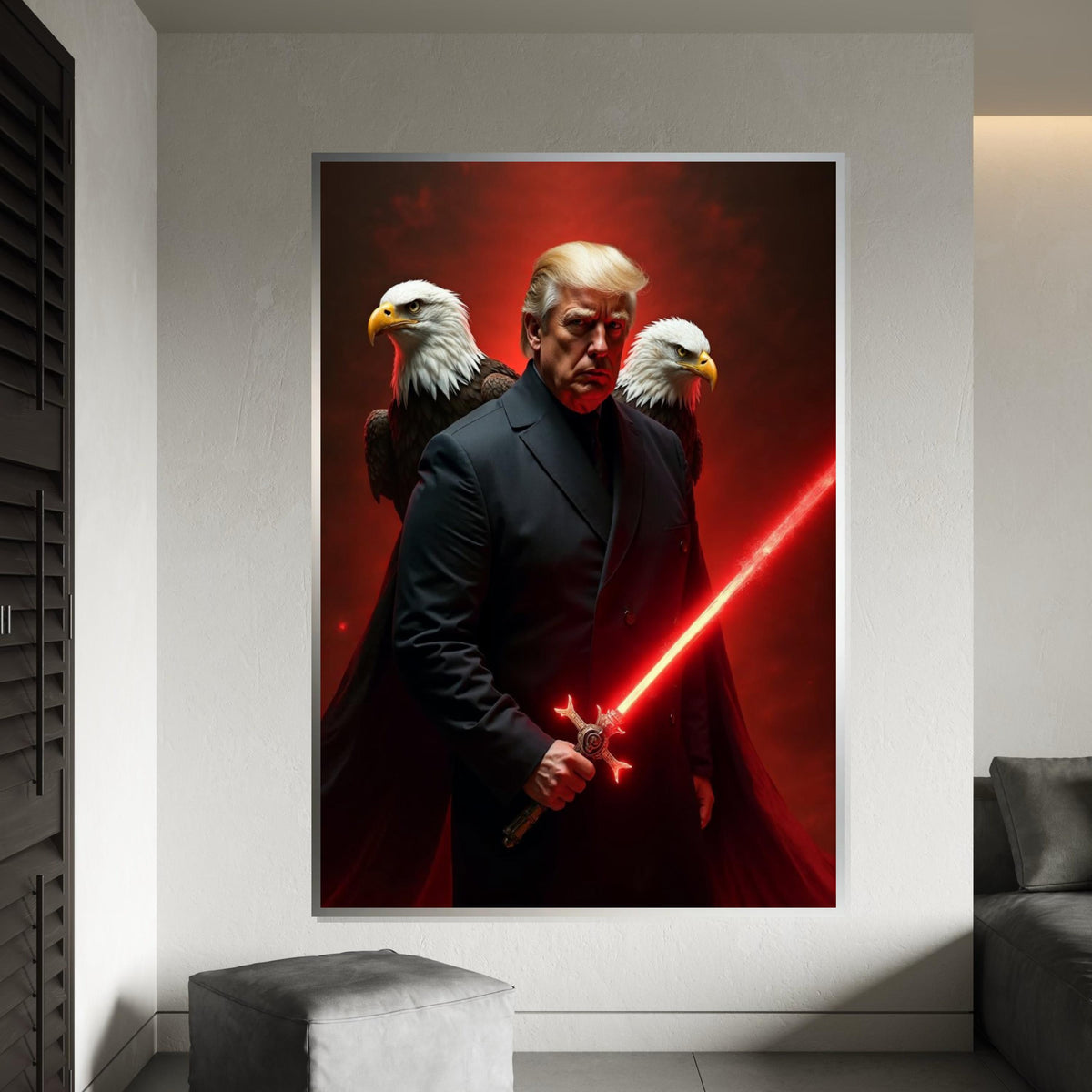 Trump Canvas Print,Muscular Sentinel with Red Energy Blade,President of the United States,Bold Americana Pop Art DécorGift