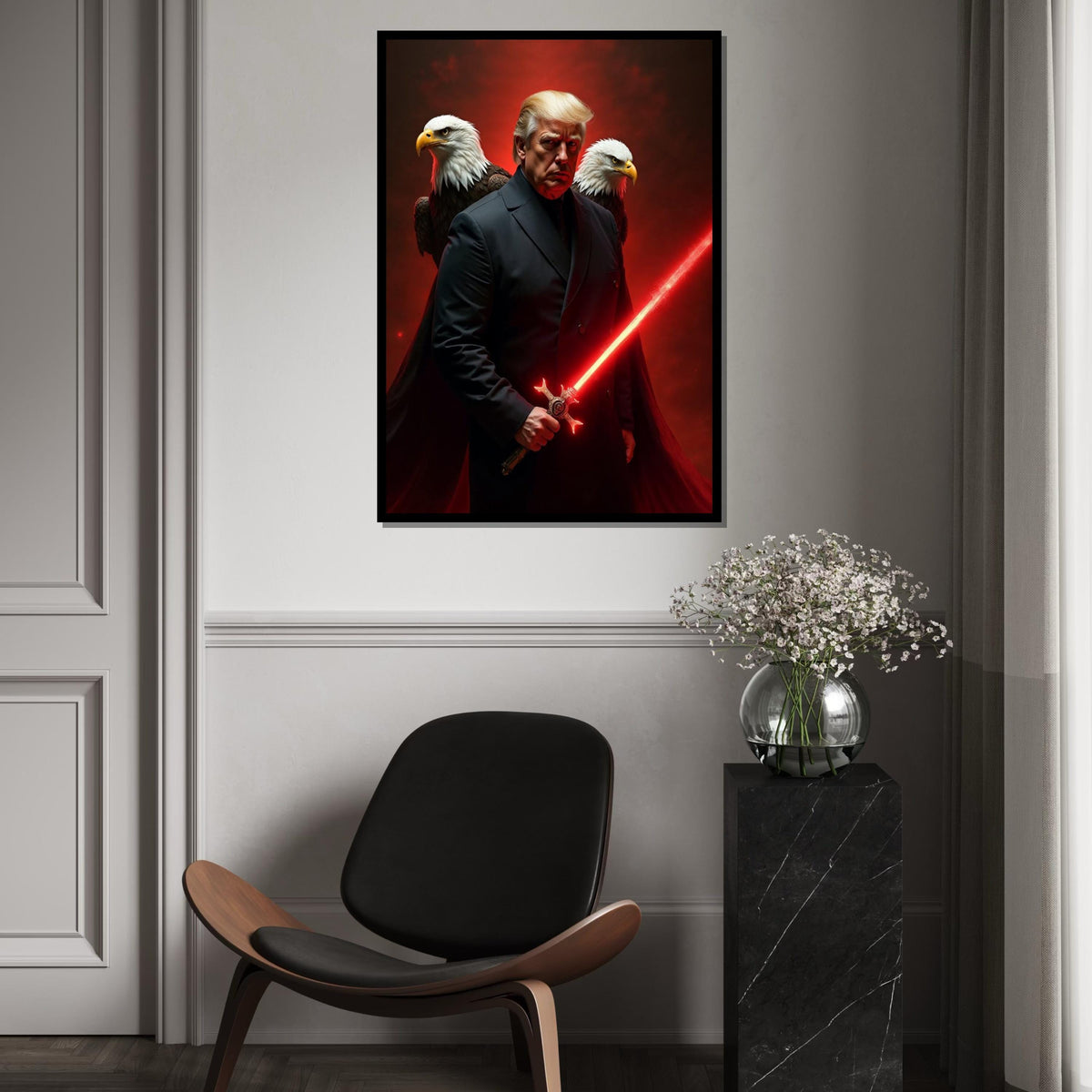 Trump Canvas Print,Muscular Sentinel with Red Energy Blade,President of the United States,Bold Americana Pop Art DécorGift