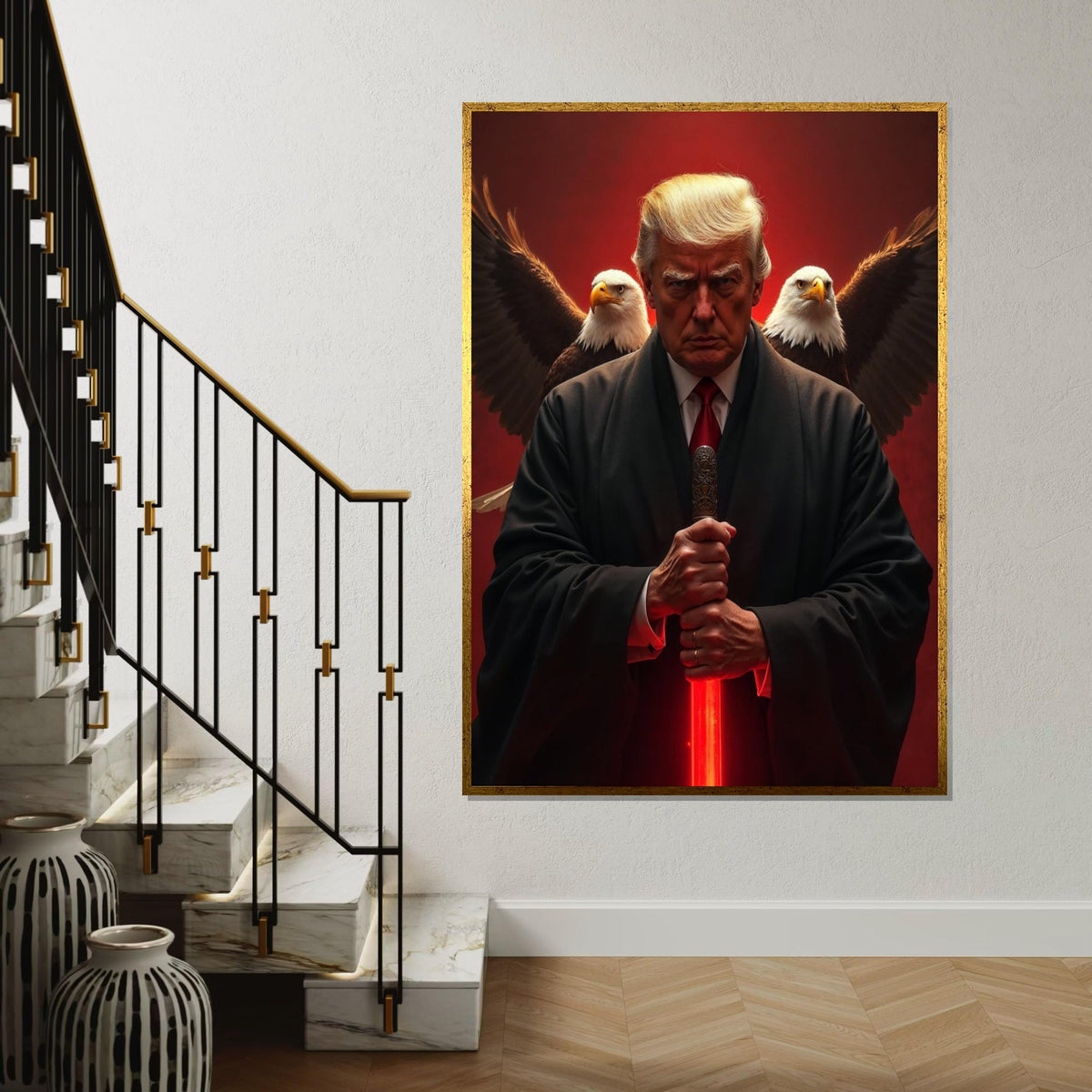 Trump Leader Canvas, Eagle Sword Art, Bald Eagle Poster, Wall Art Canvas Design,President of the United States, Ready to Hang Decoration