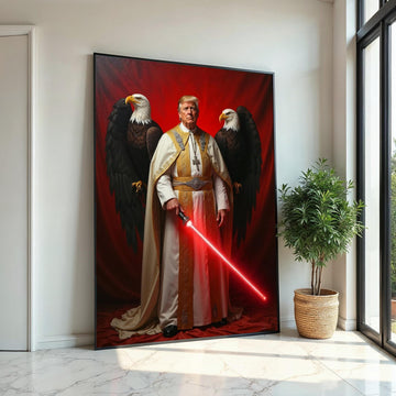 Donald Trump in Pope Costume, with Red Sword, Eagles Behind Him, US President, American Eagle and Flag Canvas, Unique Political Gift Idea
