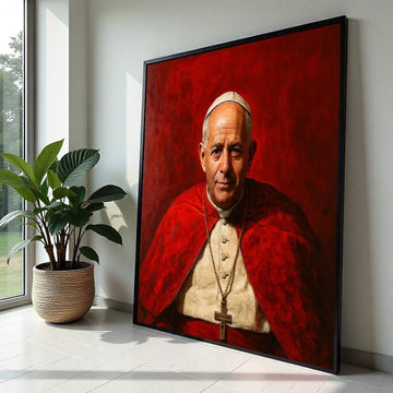 Robert Francis Prevost Portrait, New Pope Canvas Art, Red Vatican Inspired Wall Decor, Realistic Clergy Painting