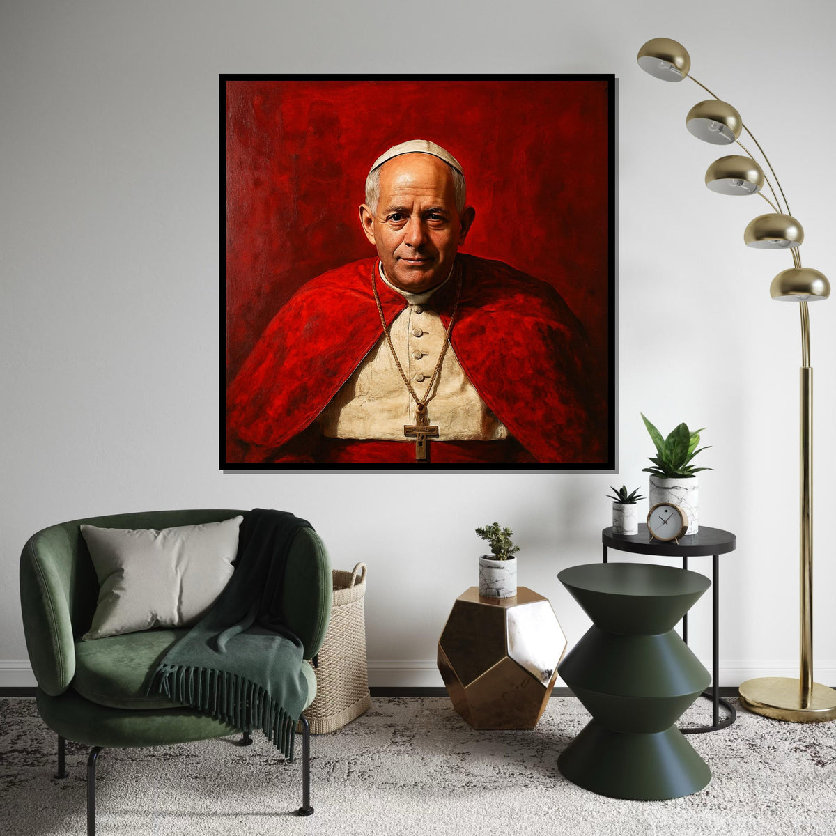 Robert Francis Prevost Portrait, New Pope Canvas Art, Red Vatican Inspired Wall Decor, Realistic Clergy Painting