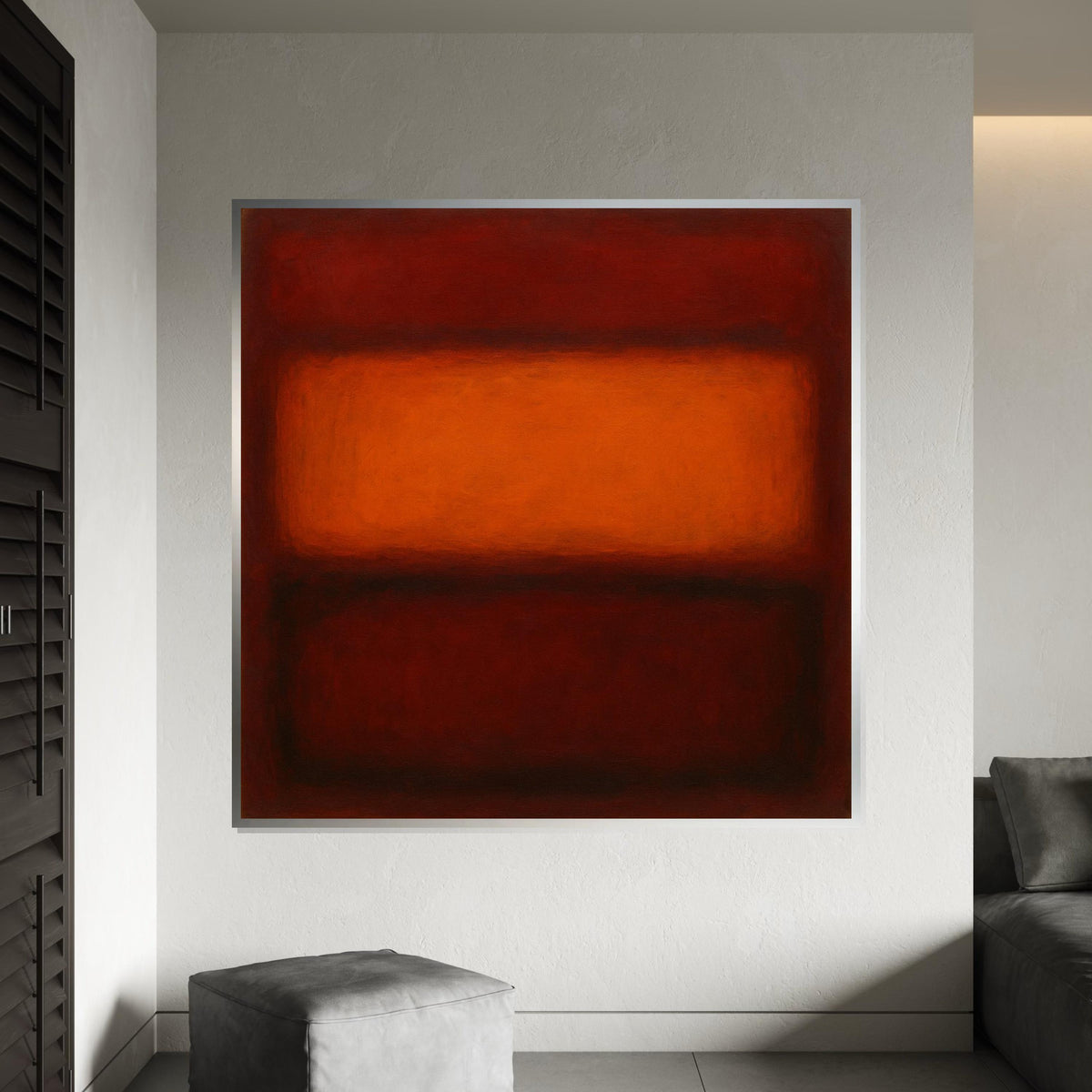 Orange & Deep Red Abstract Canvas Print – Rothko Inspired Minimalist Large Wall Art, Mid-Century Modern Painting for Living Room